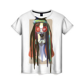Женская футболка 3D с принтом Reggae Dog в Курске, 100% полиэфир ( синтетическое хлопкоподобное полотно) | прямой крой, круглый вырез горловины, длина до линии бедер | хиппи