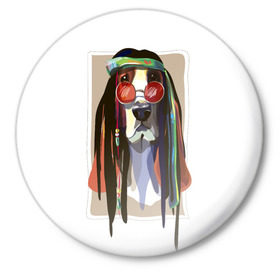 Значок с принтом Reggae Dog в Курске,  металл | круглая форма, металлическая застежка в виде булавки | Тематика изображения на принте: хиппи