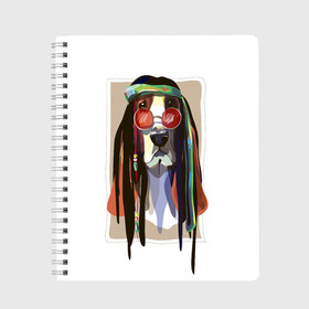 Тетрадь с принтом Reggae Dog в Курске, 100% бумага | 48 листов, плотность листов — 60 г/м2, плотность картонной обложки — 250 г/м2. Листы скреплены сбоку удобной пружинной спиралью. Уголки страниц и обложки скругленные. Цвет линий — светло-серый
 | хиппи