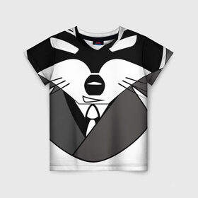 Детская футболка 3D с принтом Гангстер енот в Курске, 100% гипоаллергенный полиэфир | прямой крой, круглый вырез горловины, длина до линии бедер, чуть спущенное плечо, ткань немного тянется | бандит | нуар | плащ | шляпа