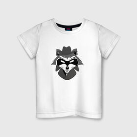 Детская футболка хлопок с принтом Гангстер енот в Курске, 100% хлопок | круглый вырез горловины, полуприлегающий силуэт, длина до линии бедер | Тематика изображения на принте: бандит | нуар | плащ | шляпа