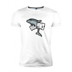 Мужская футболка премиум с принтом Дельфины в Курске, 92% хлопок, 8% лайкра | приталенный силуэт, круглый вырез ворота, длина до линии бедра, короткий рукав | дельфин | дельфины | летние | лето | море | морская | отдых | отпуск | рыба | с дельфином