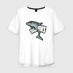 Мужская футболка хлопок Oversize с принтом Дельфины в Курске, 100% хлопок | свободный крой, круглый ворот, “спинка” длиннее передней части | дельфин | дельфины | летние | лето | море | морская | отдых | отпуск | рыба | с дельфином