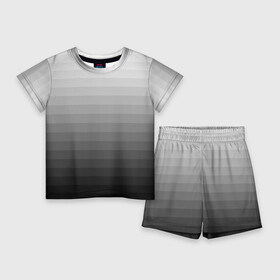 Детский костюм с шортами 3D с принтом Серые полосы в Курске,  |  | Тематика изображения на принте: белый | градиент | минимализм | полосы | серый | черный
