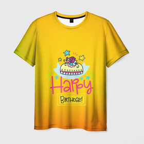 Мужская футболка 3D с принтом С днем рождения! в Курске, 100% полиэфир | прямой крой, круглый вырез горловины, длина до линии бедер | birthday | happy | день рождения | подарки | праздник | свечи | торт
