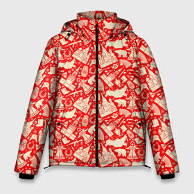 Мужская зимняя куртка 3D с принтом Русские символы в Курске, верх — 100% полиэстер; подкладка — 100% полиэстер; утеплитель — 100% полиэстер | длина ниже бедра, свободный силуэт Оверсайз. Есть воротник-стойка, отстегивающийся капюшон и ветрозащитная планка. 

Боковые карманы с листочкой на кнопках и внутренний карман на молнии. | балалайка | валенки | гармошка | знак | изба | камуфляж | кокошник | кремль | матрешка | медведь | российский | россия | русская | русский | русь | рябина | самовар | символ | стереотипы | ушанка