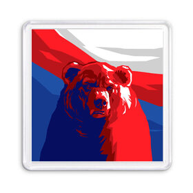 Магнит 55*55 с принтом Российский медведь в Курске, Пластик | Размер: 65*65 мм; Размер печати: 55*55 мм | russia | russian bear | патриот | родина | россия | русский медведь | триколор