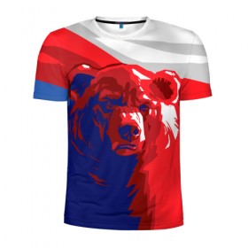 Мужская футболка 3D спортивная с принтом Российский медведь в Курске, 100% полиэстер с улучшенными характеристиками | приталенный силуэт, круглая горловина, широкие плечи, сужается к линии бедра | russia | russian bear | патриот | родина | россия | русский медведь | триколор