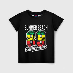 Детская футболка 3D с принтом Калифорния в Курске, 100% гипоаллергенный полиэфир | прямой крой, круглый вырез горловины, длина до линии бедер, чуть спущенное плечо, ткань немного тянется | beach | cali | california | summer | usa | для отдыха | для отпуска | калифорния | летние | лето | море | океан | отпуск | пальмы | пляж | сша