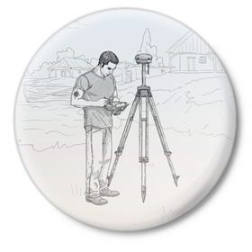 Значок с принтом Парень с контроллером в Курске,  металл | круглая форма, металлическая застежка в виде булавки | surveyor | геодезист | геодезия
