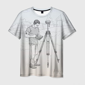 Мужская футболка 3D с принтом Парень с контроллером в Курске, 100% полиэфир | прямой крой, круглый вырез горловины, длина до линии бедер | surveyor | геодезист | геодезия
