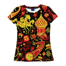 Женская футболка 3D с принтом Орнамент - Россия в Курске, 100% полиэфир ( синтетическое хлопкоподобное полотно) | прямой крой, круглый вырез горловины, длина до линии бедер | купол | паттерн | русь | тройка | хохлома