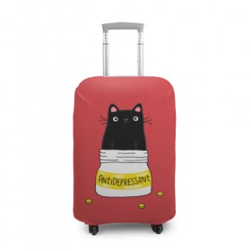 Чехол для чемодана 3D с принтом Аntidepressant в Курске, 86% полиэфир, 14% спандекс | двустороннее нанесение принта, прорези для ручек и колес | antidepressant | cat | кот | коты | кошка | милый | с котами | с надписью | с приколом | черный кот