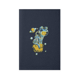 Обложка для паспорта матовая кожа с принтом Кот космонавт в Курске, натуральная матовая кожа | размер 19,3 х 13,7 см; прозрачные пластиковые крепления | Тематика изображения на принте: 