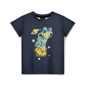 Детская футболка 3D с принтом Кот космонавт в Курске, 100% гипоаллергенный полиэфир | прямой крой, круглый вырез горловины, длина до линии бедер, чуть спущенное плечо, ткань немного тянется | Тематика изображения на принте: 