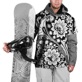 Накидка на куртку 3D с принтом Хохлома чб в Курске, 100% полиэстер |  | народный | орнамент | роспись | традиционный