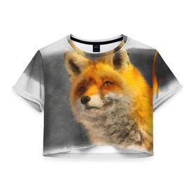 Женская футболка 3D укороченная с принтом Лиса в Курске, 100% полиэстер | круглая горловина, длина футболки до линии талии, рукава с отворотами | графика | животные | лиса | лисица | лисичка | природа | рыжая | хищник