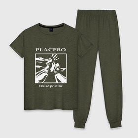 Женская пижама хлопок с принтом Placebo bruise pristine в Курске, 100% хлопок | брюки и футболка прямого кроя, без карманов, на брюках мягкая резинка на поясе и по низу штанин | 