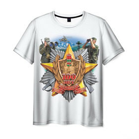 Мужская футболка 3D с принтом 100 лет пограничным войскам в Курске, 100% полиэфир | прямой крой, круглый вырез горловины, длина до линии бедер | армия | погранвойска | пограничники