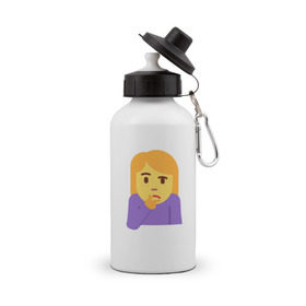 Бутылка спортивная с принтом Thinking Emoji в Курске, металл | емкость — 500 мл, в комплекте две пластиковые крышки и карабин для крепления | almightyholton | deshaun holton | emoji