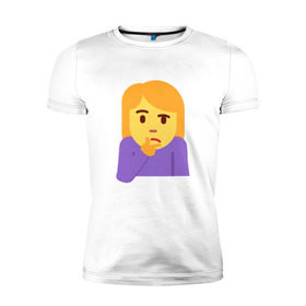 Мужская футболка премиум с принтом Thinking Emoji в Курске, 92% хлопок, 8% лайкра | приталенный силуэт, круглый вырез ворота, длина до линии бедра, короткий рукав | almightyholton | deshaun holton | emoji