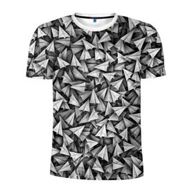 Мужская футболка 3D спортивная с принтом Бумажные самолетики в Курске, 100% полиэстер с улучшенными характеристиками | приталенный силуэт, круглая горловина, широкие плечи, сужается к линии бедра | telegram | белый | бумага | оригами | паттрен | самолет | самолетик | телеграмм