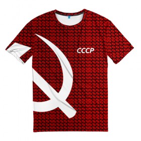 Мужская футболка 3D с принтом СССР СПОРТ в Курске, 100% полиэфир | прямой крой, круглый вырез горловины, длина до линии бедер | Тематика изображения на принте: клетка | красный | молот | паттерн | серп