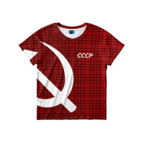 Детская футболка 3D с принтом СССР СПОРТ в Курске, 100% гипоаллергенный полиэфир | прямой крой, круглый вырез горловины, длина до линии бедер, чуть спущенное плечо, ткань немного тянется | Тематика изображения на принте: клетка | красный | молот | паттерн | серп