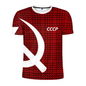 Мужская футболка 3D спортивная с принтом СССР в Курске, 100% полиэстер с улучшенными характеристиками | приталенный силуэт, круглая горловина, широкие плечи, сужается к линии бедра | Тематика изображения на принте: клетка | красный | молот | паттерн | серп
