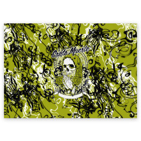 Поздравительная открытка с принтом Santa Muerte в Курске, 100% бумага | плотность бумаги 280 г/м2, матовая, на обратной стороне линовка и место для марки
 | ангел | демон | дьявол | кости | монстр | призрак | святая | традиция | череп | яркие