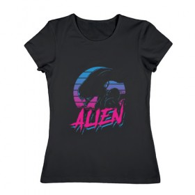 Женская футболка хлопок с принтом Alien 80 в Курске, 100% хлопок | прямой крой, круглый вырез горловины, длина до линии бедер, слегка спущенное плечо | 80е | alien | вэйв | мода | ретро | ридли | скотт | хищник | чужой