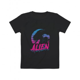 Детская футболка хлопок с принтом Alien 80 в Курске, 100% хлопок | круглый вырез горловины, полуприлегающий силуэт, длина до линии бедер | 80е | alien | вэйв | мода | ретро | ридли | скотт | хищник | чужой