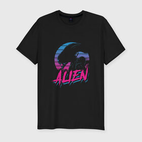 Мужская футболка премиум с принтом Alien 80 в Курске, 92% хлопок, 8% лайкра | приталенный силуэт, круглый вырез ворота, длина до линии бедра, короткий рукав | 80е | alien | вэйв | мода | ретро | ридли | скотт | хищник | чужой