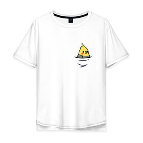 Мужская футболка хлопок Oversize с принтом Попугай в кармане в Курске, 100% хлопок | свободный крой, круглый ворот, “спинка” длиннее передней части | попугай | птица