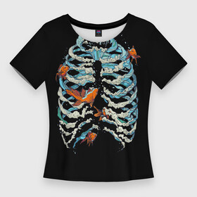Женская футболка 3D Slim с принтом Ребра из Воды в Курске,  |  | анатомия | вода | океан | рыбы | скелет