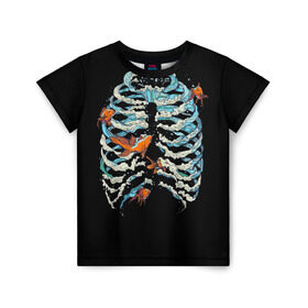 Детская футболка 3D с принтом Ребра из Воды в Курске, 100% гипоаллергенный полиэфир | прямой крой, круглый вырез горловины, длина до линии бедер, чуть спущенное плечо, ткань немного тянется | Тематика изображения на принте: анатомия | вода | океан | рыбы | скелет