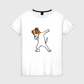 Женская футболка хлопок с принтом джек победитель в Курске, 100% хлопок | прямой крой, круглый вырез горловины, длина до линии бедер, слегка спущенное плечо | джек | джек рассел | рассел | терьер
