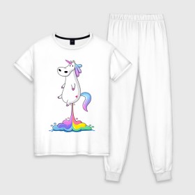 Женская пижама хлопок с принтом Единорог радуга в Курске, 100% хлопок | брюки и футболка прямого кроя, без карманов, на брюках мягкая резинка на поясе и по низу штанин | rainbow | unicorn | радужный