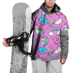Накидка на куртку 3D с принтом Котики и Единороги в Курске, 100% полиэстер |  | Тематика изображения на принте: единорог | мороженое | пони | пончики | радуга | розовый
