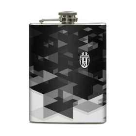 Фляга с принтом Juventus Geometry Sport в Курске, металлический корпус | емкость 0,22 л, размер 125 х 94 мм. Виниловая наклейка запечатывается полностью | 