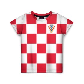 Детская футболка 3D с принтом Хорватия домашняя форма 2018 в Курске, 100% гипоаллергенный полиэфир | прямой крой, круглый вырез горловины, длина до линии бедер, чуть спущенное плечо, ткань немного тянется | 