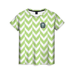 Женская футболка 3D с принтом Домашняя форма сборной Нигерии в Курске, 100% полиэфир ( синтетическое хлопкоподобное полотно) | прямой крой, круглый вырез горловины, длина до линии бедер | чемпионат по футболу