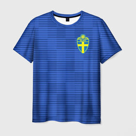 Мужская футболка 3D с принтом Швеция гостевая форма ЧМ 2018 в Курске, 100% полиэфир | прямой крой, круглый вырез горловины, длина до линии бедер | гостевая форма | сборная швеции | футбольная форма | швеция