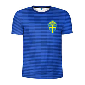 Мужская футболка 3D спортивная с принтом Швеция гостевая форма ЧМ 2018 в Курске, 100% полиэстер с улучшенными характеристиками | приталенный силуэт, круглая горловина, широкие плечи, сужается к линии бедра | Тематика изображения на принте: гостевая форма | сборная швеции | футбольная форма | швеция
