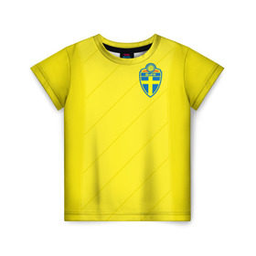Детская футболка 3D с принтом Швеция домашняя форма ЧМ 2018 в Курске, 100% гипоаллергенный полиэфир | прямой крой, круглый вырез горловины, длина до линии бедер, чуть спущенное плечо, ткань немного тянется | домашняя форма | сборная швеции | футбол | футбольная форма | швеция