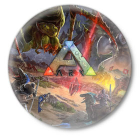 Значок с принтом Ark: Survival Evolved в Курске,  металл | круглая форма, металлическая застежка в виде булавки | арк