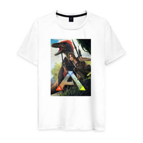 Мужская футболка хлопок с принтом Ark Survival Evolved в Курске, 100% хлопок | прямой крой, круглый вырез горловины, длина до линии бедер, слегка спущенное плечо. | Тематика изображения на принте: арк