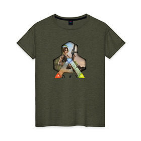 Женская футболка хлопок с принтом Ark Survival Evolved в Курске, 100% хлопок | прямой крой, круглый вырез горловины, длина до линии бедер, слегка спущенное плечо | арк