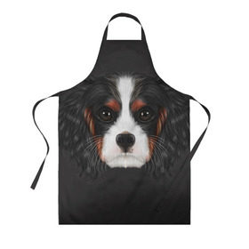 Фартук 3D с принтом Cavalier King Charles в Курске, 100% полиэстер | общий размер — 65 х 85 см, ширина нагрудника — 26 см, горловина — 53 см, длина завязок — 54 см, общий обхват в поясе — 173 см. Принт на завязках и на горловине наносится с двух сторон, на основной части фартука — только с внешней стороны | голова | собака | спаниель