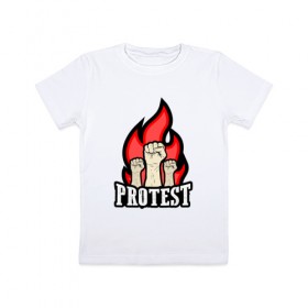 Детская футболка хлопок с принтом Протест в Курске, 100% хлопок | круглый вырез горловины, полуприлегающий силуэт, длина до линии бедер | борьба | кулаки | пламя | протест | революция